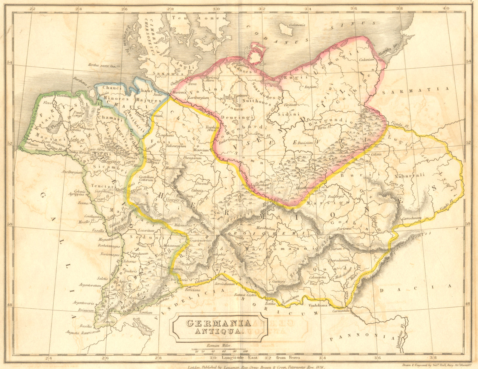 GERMANY. Germania Antiqua. Butler Hall Classical 1826 old antique map chart